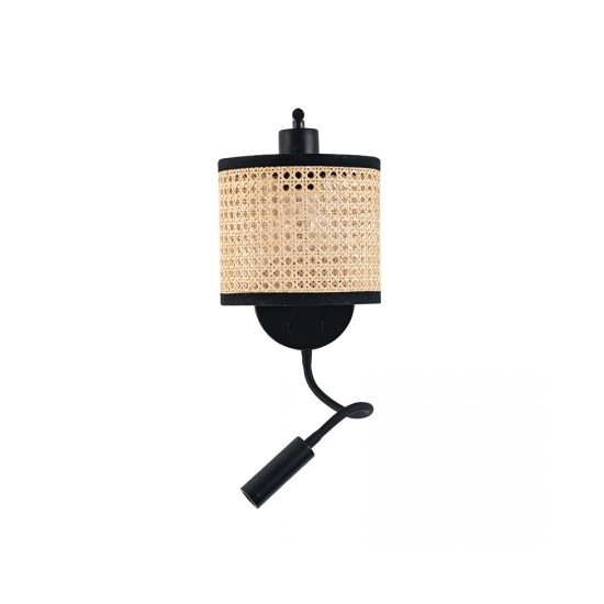 20355 WALL LIGHT 1XE27 MAX 40W WITH STICK 3W 3000K BLACK MATT METAL - NATURAL BUSH Zambelis Lights